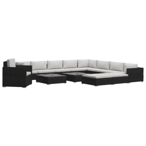 13-delige Loungeset met kussens poly rattan zwart - Afbeelding 2
