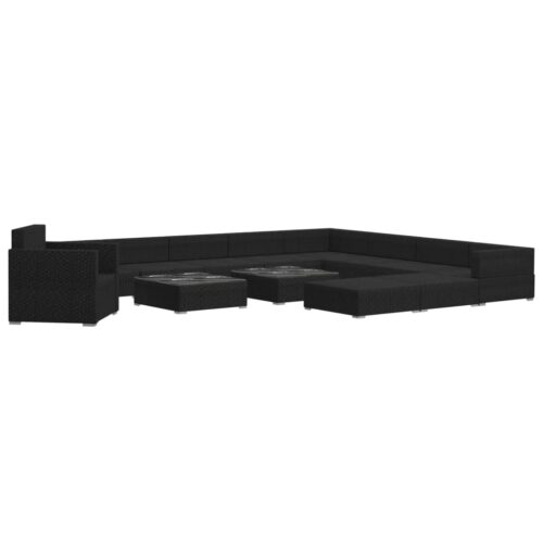 13-delige Loungeset met kussens poly rattan zwart - Afbeelding 3