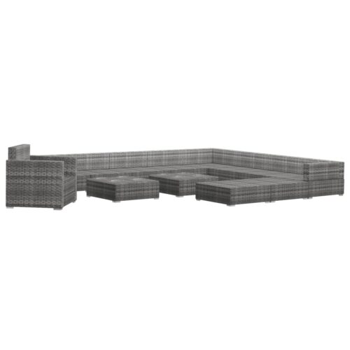 13-delige Loungeset met kussens poly rattan grijs - Afbeelding 3