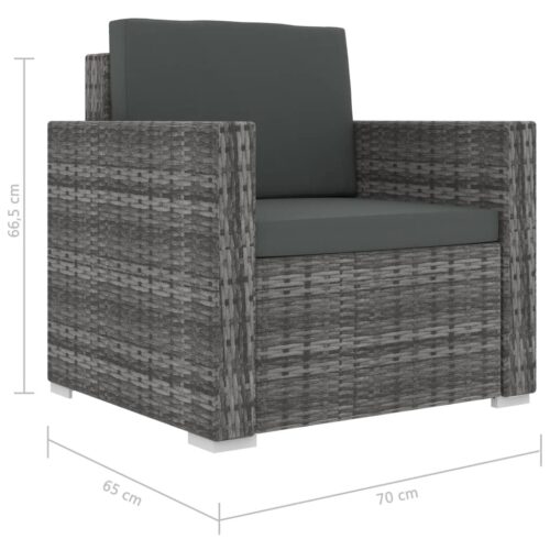 13-delige Loungeset met kussens poly rattan grijs - Afbeelding 9