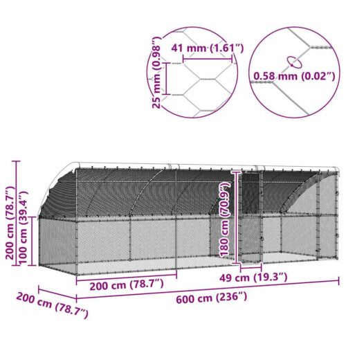 Kippenhok Zilver 600 x 200 x 198.5 cm Gegalvaniseerd staal - Afbeelding 11