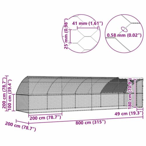 Kippenhok Zilver 800 x 200 x 198.5 cm Gegalvaniseerd staal - Afbeelding 11