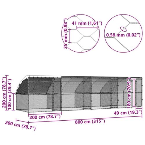 Kippenhok Zilver 800 x 200 x 198.5 cm Gegalvaniseerd staal - Afbeelding 11