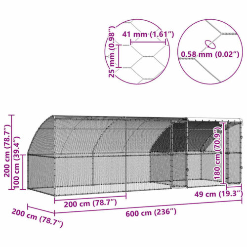 Kippenhok Zilver 600 x 200 x 198.5 cm Gegalvaniseerd staal - Afbeelding 11