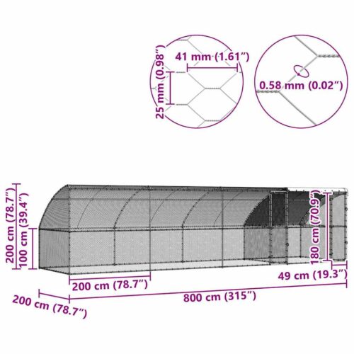 Kippenhok Zilver 800 x 200 x 198.5 cm Gegalvaniseerd staal - Afbeelding 11