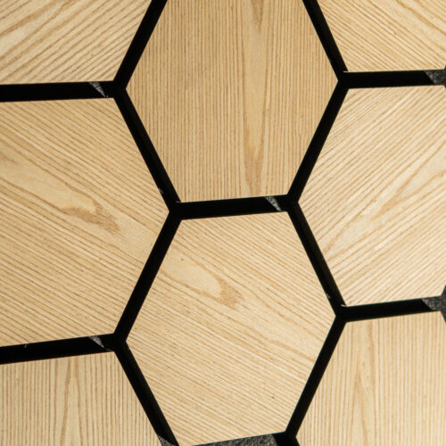 €27,- PER PANEEL - HEXAGON LICHT EIKEN Akupanel 76x62 cm akoestische wand panelen lattenwand met Vilt