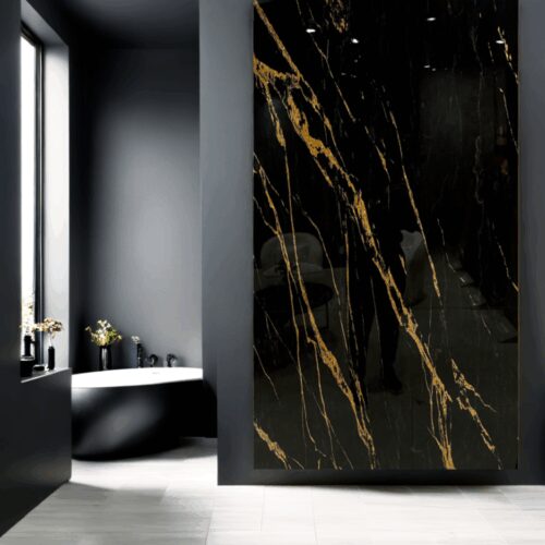 €49 PER PANEEL - 120x280x0,3 cm - PVC Wandpaneel Ceasar Black  - Zwart Goud Hoogglans - Afbeelding 2
