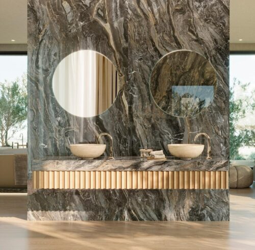 €59 PER PANEEL - 120x280x0,3 cm - PVC Wandpaneel Milos Bruin Marmerlook Hoogglans - - Afbeelding 2