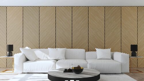 €79 PER PANEEL VISGRAAT - HONGAARSE PUNT  52x260 cm LICHT EIKEN akoestische wand panelen lattenwand met Vilt - Afbeelding 2