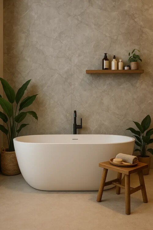€89 PER PANEEL - 120x280x0,3 cm - PVC Wandpaneel MAT Marmerlook Taupe - Afbeelding 2