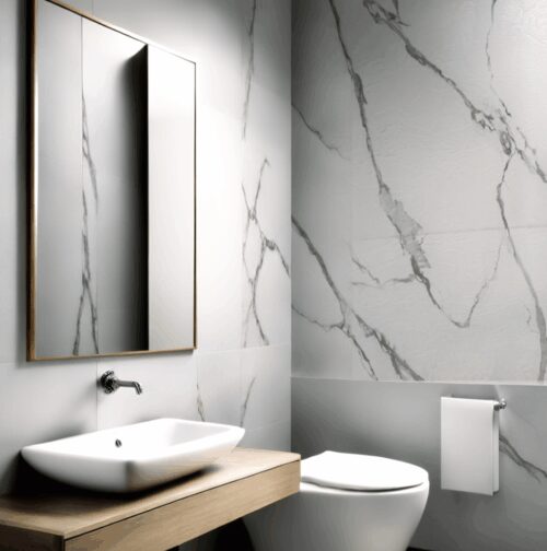 €99 PER PANEEL - 120x280x0,3 cm - PVC Wandpaneel MAT Calacatta Marmer Wit / Grijs - Afbeelding 2
