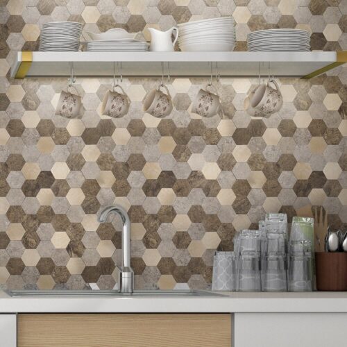 Bruin-Koper MIX HEXAGON - Zelfklevend Mozaiek 288x280x4mm - Afbeelding 2