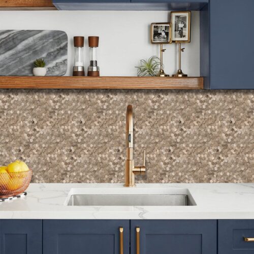 Geborsteld MINI Hexagon Bronce - Zelfklevend Mozaiek 308x298x4mm - Afbeelding 2