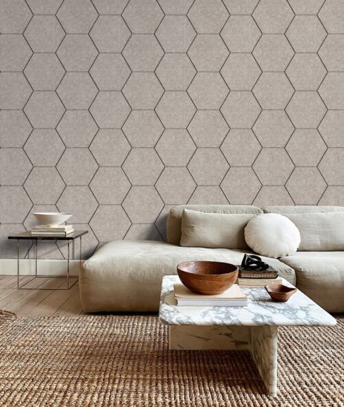 OPPIO Viltpaneel TAUPE - HEXAGON - 60x280 cm - Brandvertragend & Geluiddempend - Afbeelding 2