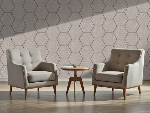 OPPIO Viltpaneel TAUPE - HEXAGON - 60x280 cm - Brandvertragend & Geluiddempend