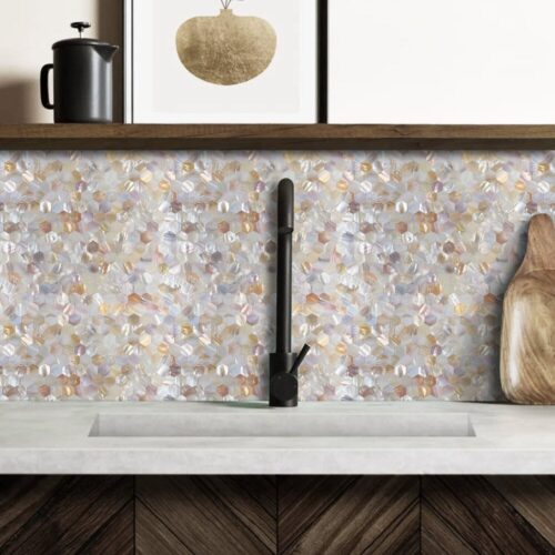 SHELL Tiles - Mother of PEARL HEXAGON wit - Zelfklevend Mozaiek 305x305x3.3mm - Afbeelding 2