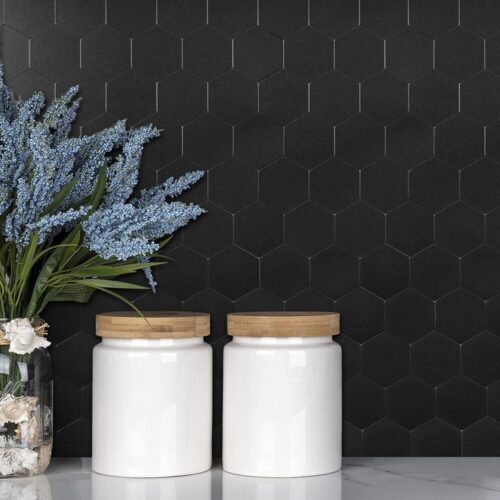 XL Midnight Black HEXAGON  MATT - Zelfklevende Mozaïek 29x28.8x4mm - Afbeelding 2