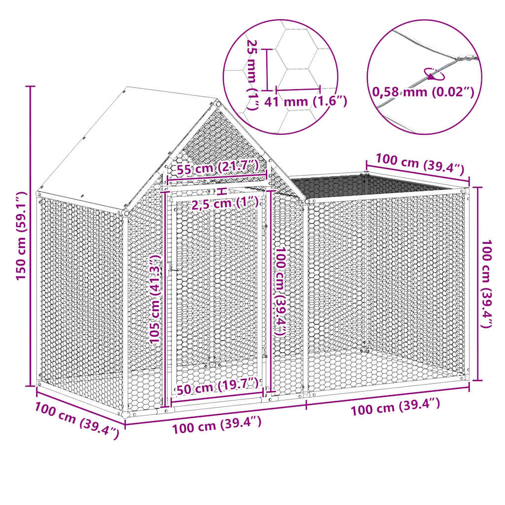 Kippenren 2x1x1,5 m gegalvaniseerd staal - Afbeelding 9