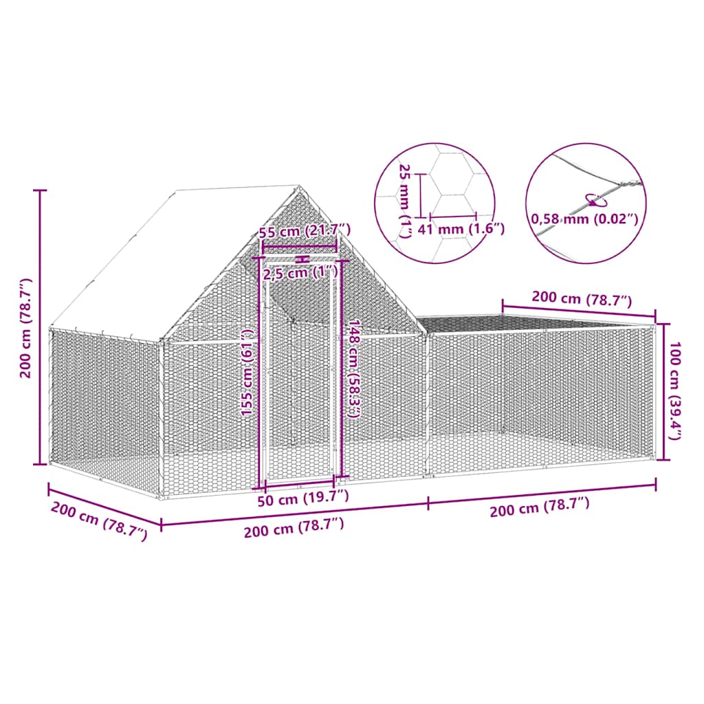 Kippenren 4x2x2 m gegalvaniseerd staal - Afbeelding 9