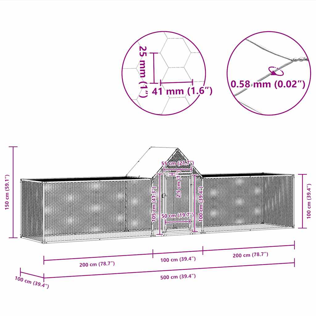 Kippenren 5x1x1,5 m gegalvaniseerd staal - Afbeelding 9