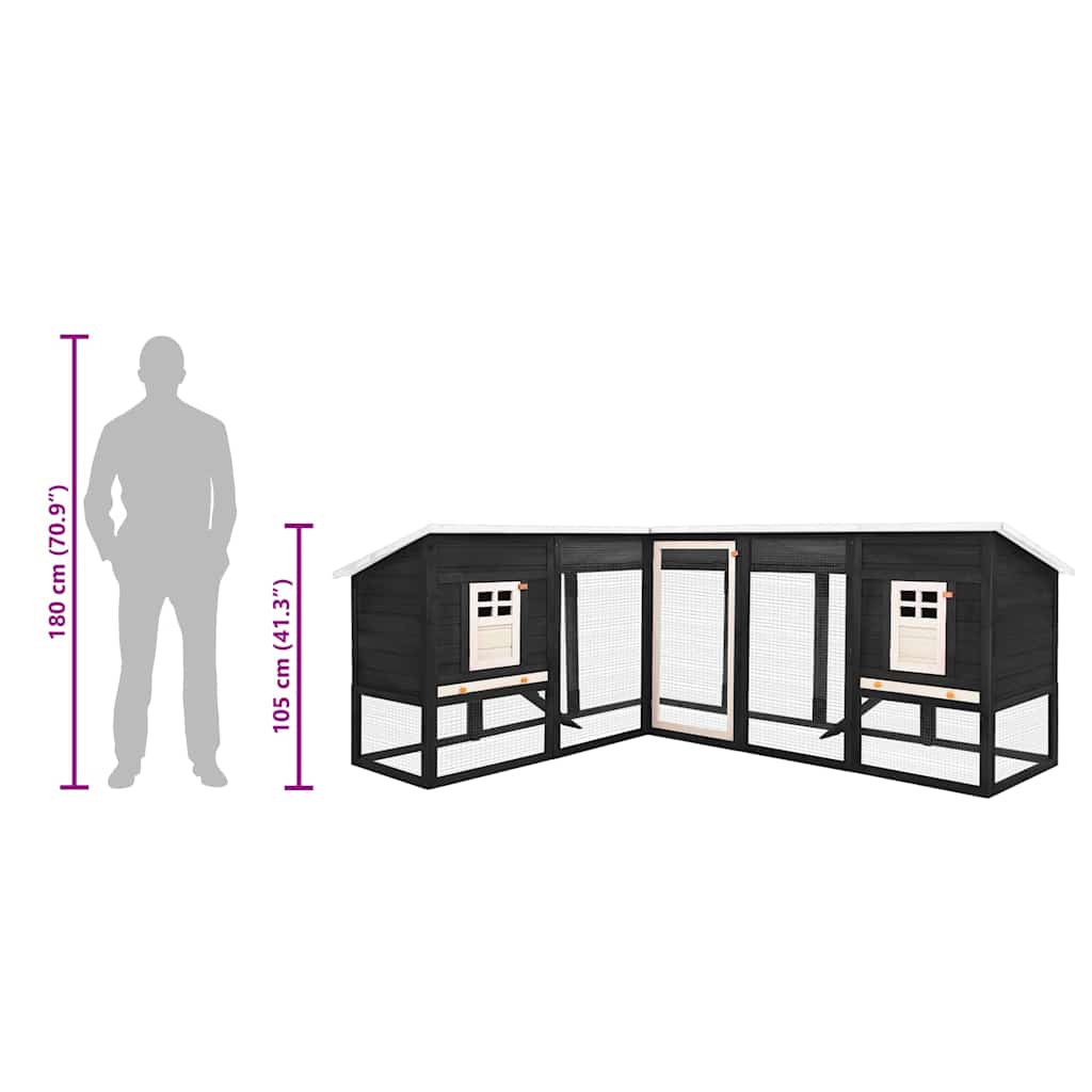 Konijnenhok voor buiten met ren massief vurenhout grijs en wit - Afbeelding 10