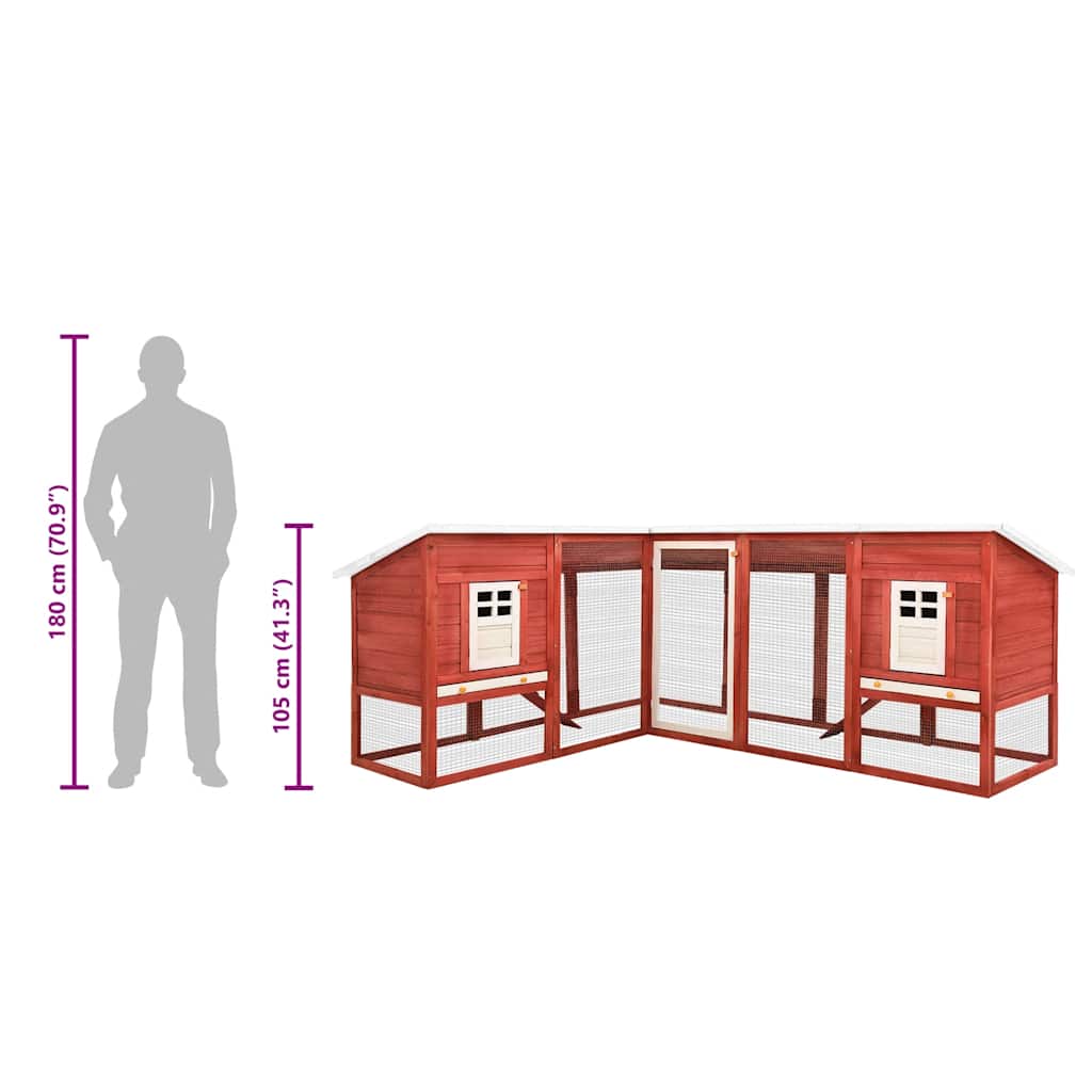 Konijnenhok voor buiten met ren massief vurenhout rood en wit - Afbeelding 10