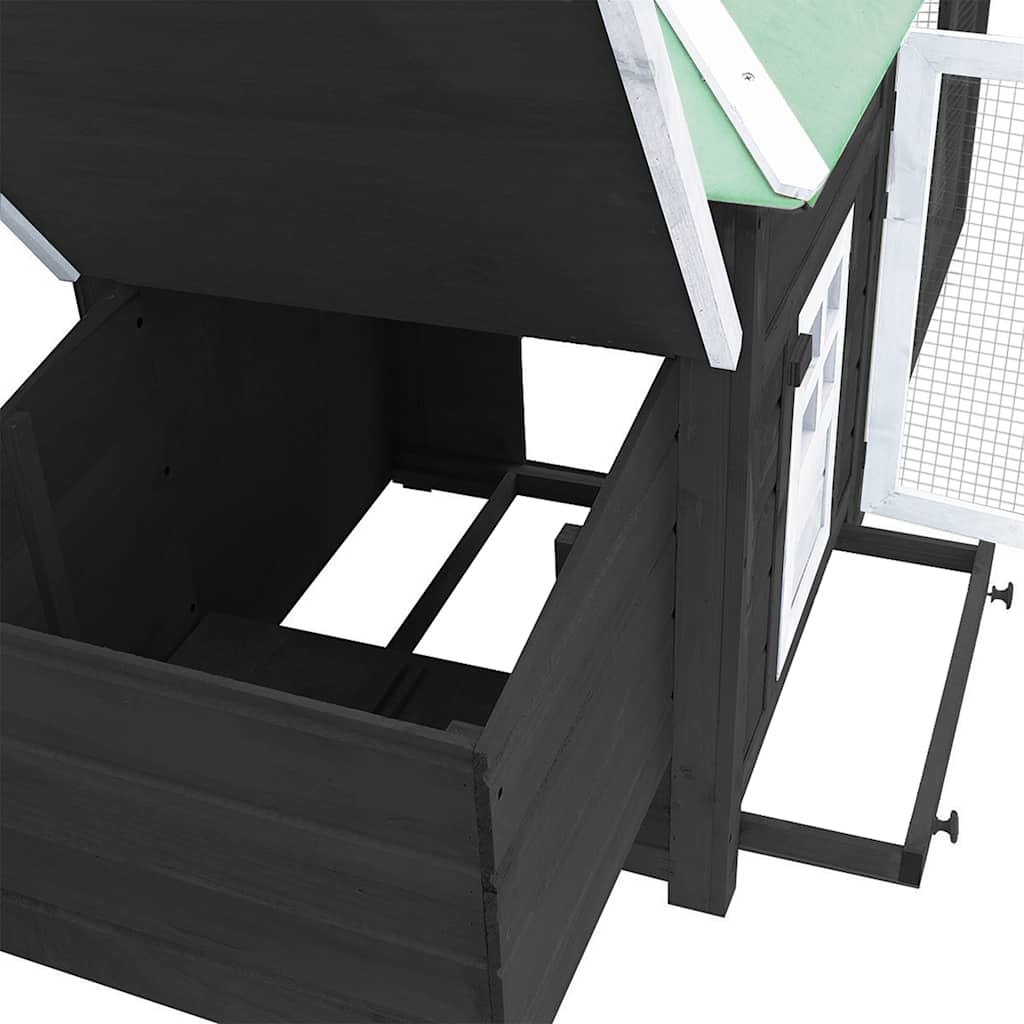 Kippenhok met nestkast 190x72x102 massief vurenhout grijs - Afbeelding 8