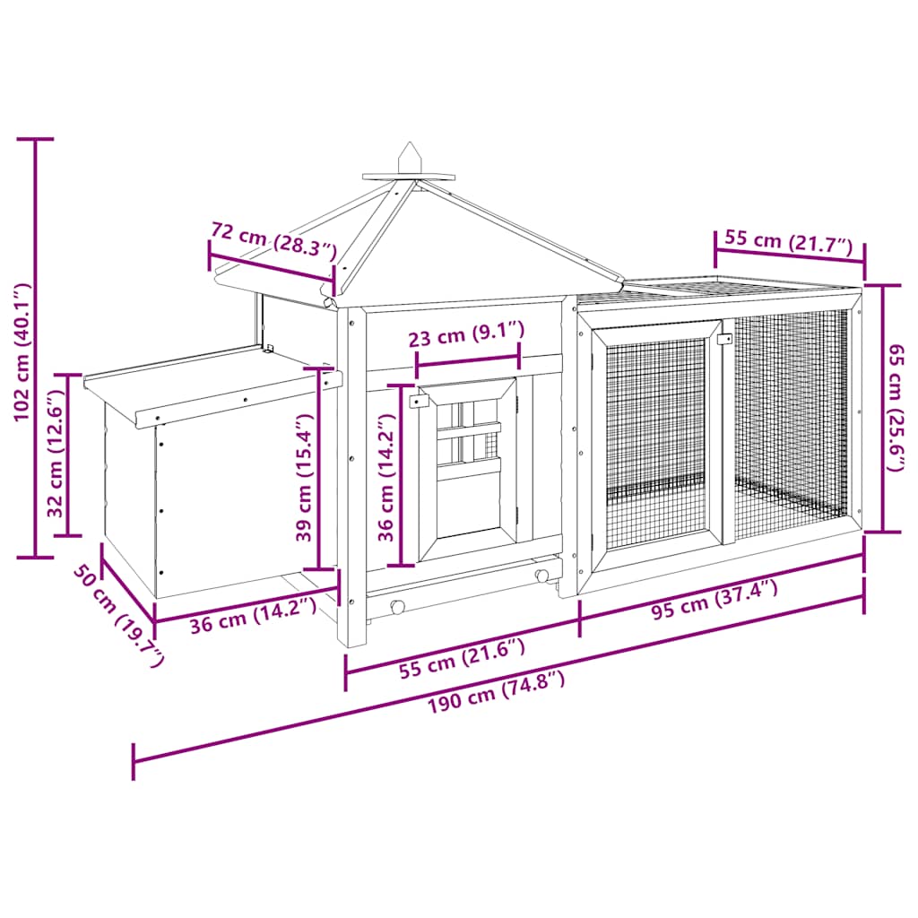 Kippenhok met nestkast 190x72x102 massief vurenhout grijs - Afbeelding 9