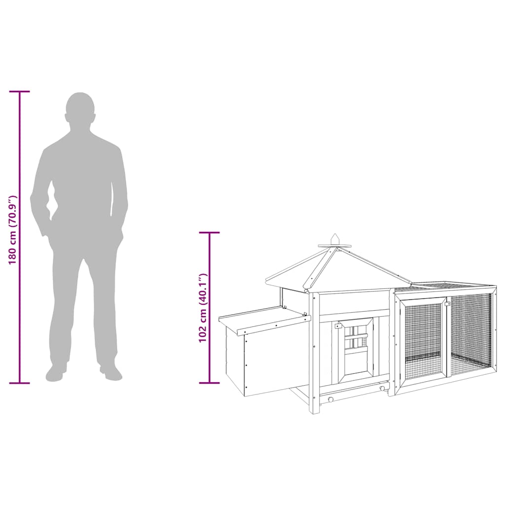 Kippenhok met nestkast 190x72x102 massief vurenhout grijs - Afbeelding 10