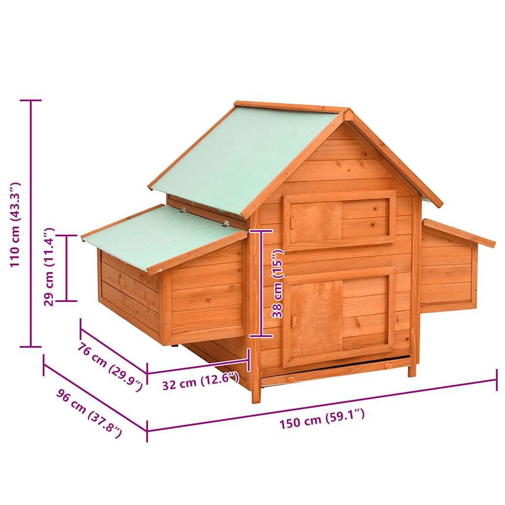 Kippenhok 152x96x110 cm massief vurenhout - Afbeelding 8