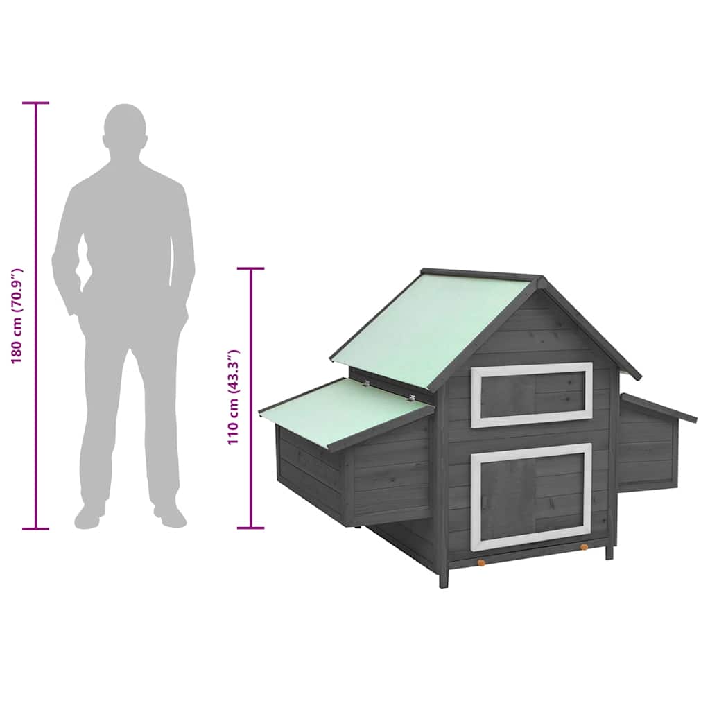Kippenhok 152x96x110 cm massief vurenhout grijs en wit - Afbeelding 9
