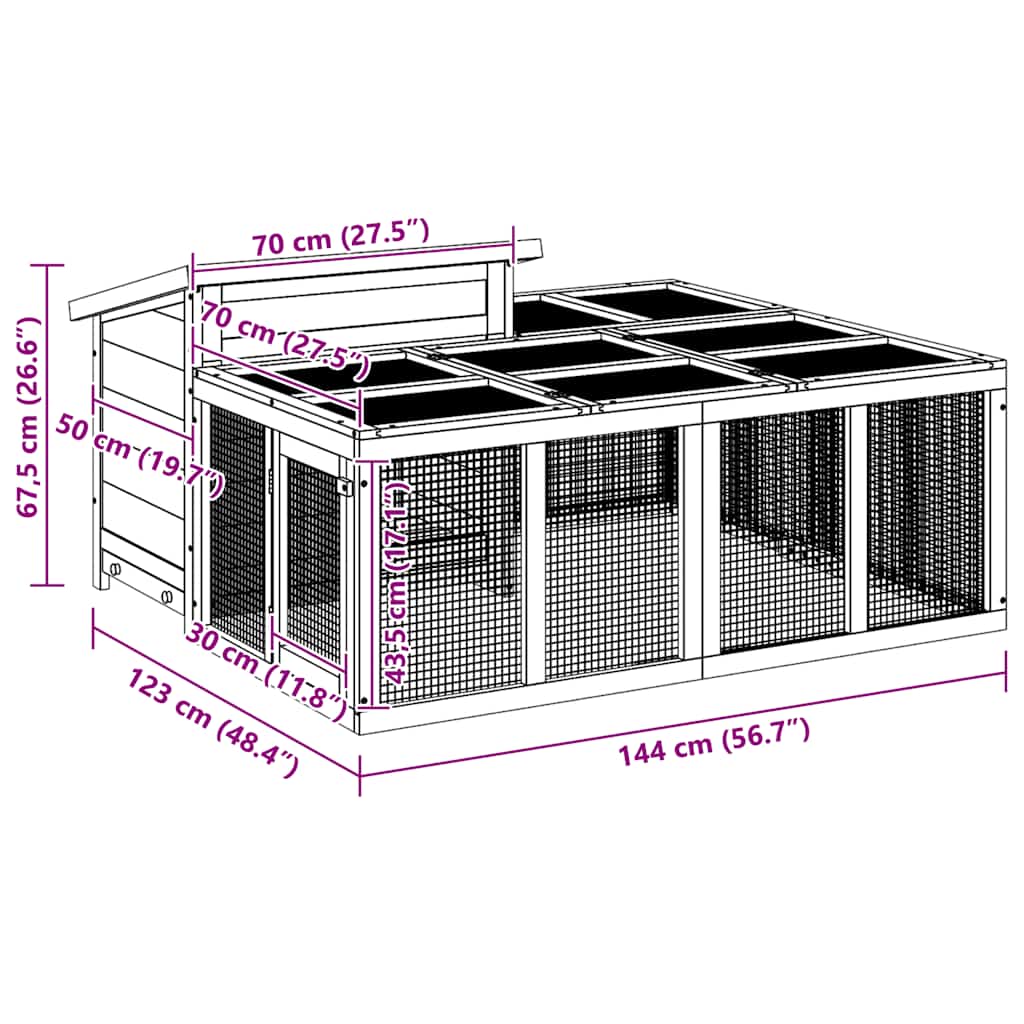 Konijnenhok 144x123x67,5 cm massief grenenhout mokkakleurig - Afbeelding 10
