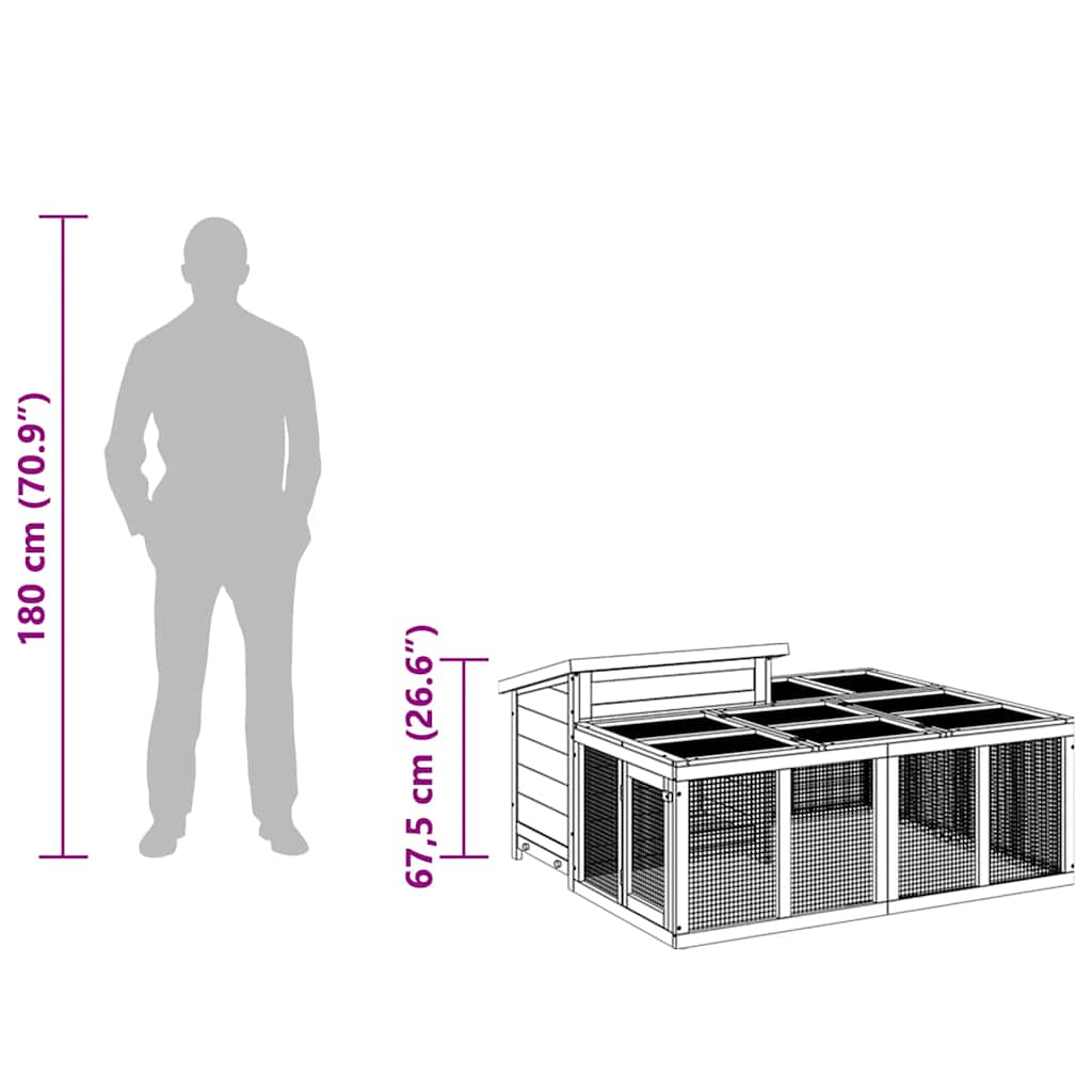 Konijnenhok 144x123x67,5 cm massief grenenhout mokkakleurig - Afbeelding 11