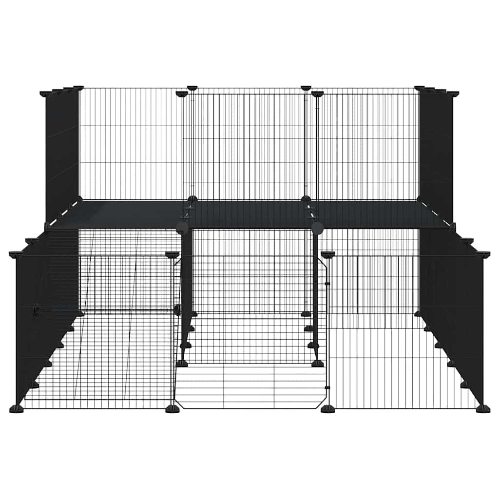 Huisdierenkooi met deur 44 panelen 35x35 cm staal zwart - Afbeelding 5