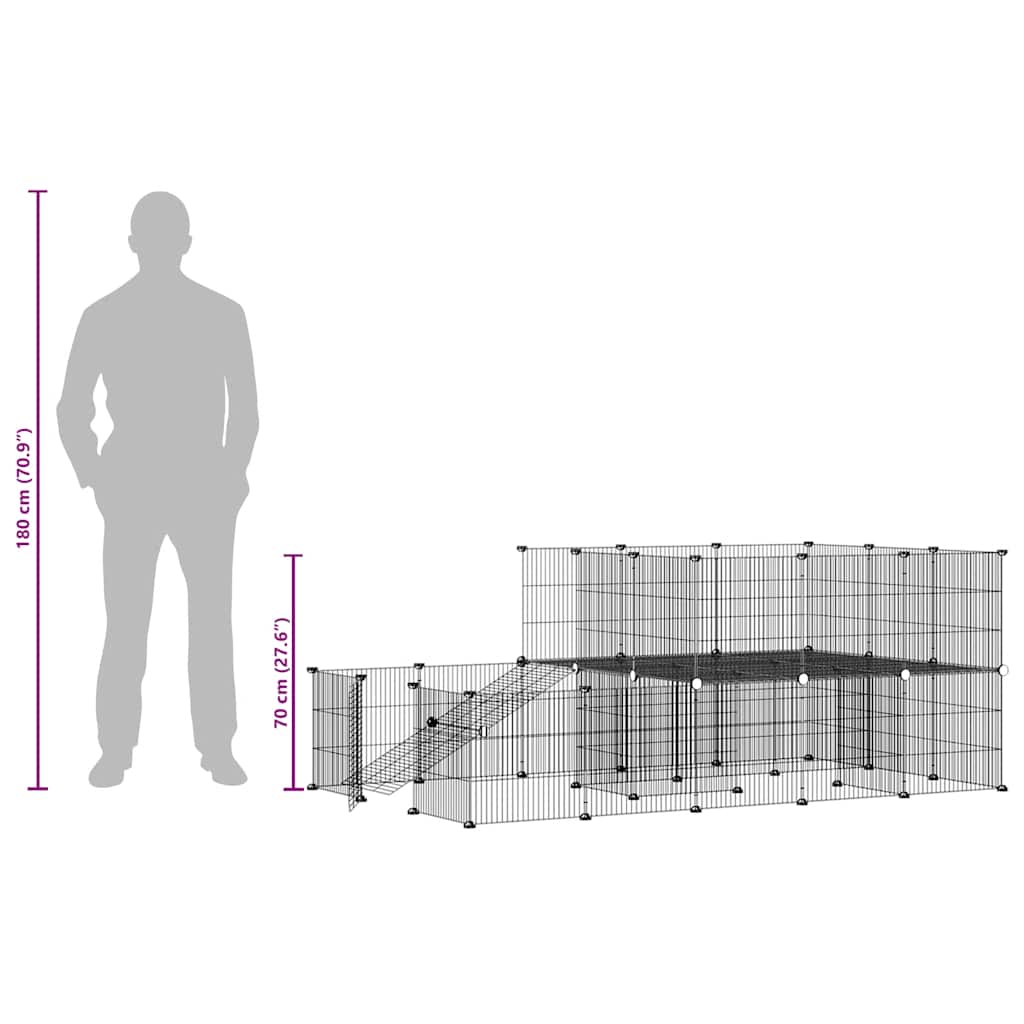 Huisdierenkooi met deur 44 panelen 35x35 cm staal zwart - Afbeelding 9