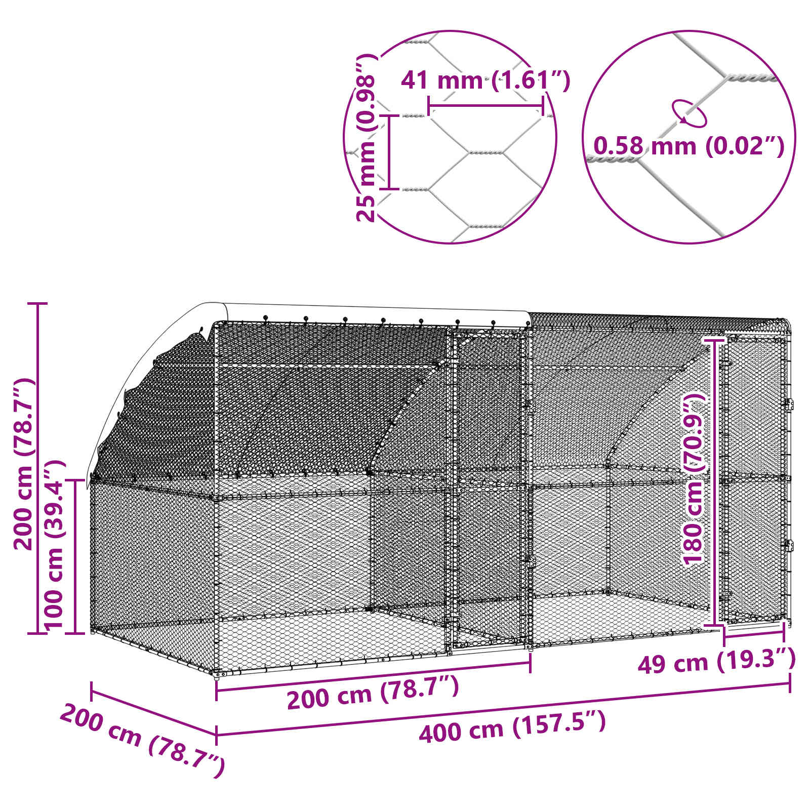 Kippenhok Zilver 400 x 200 x 198.5 cm Gegalvaniseerd staal - Afbeelding 7